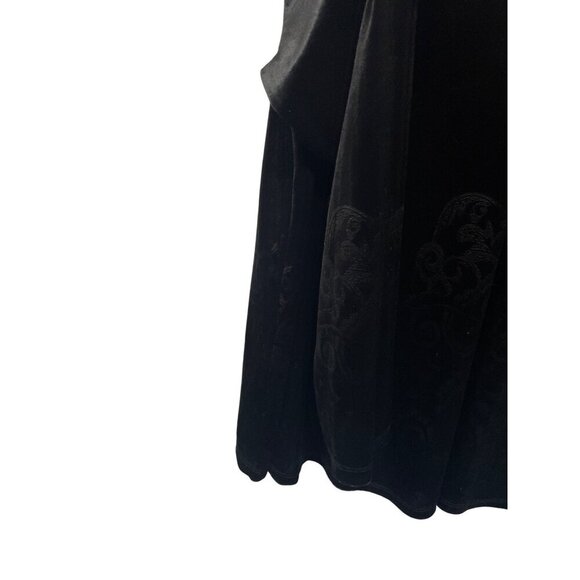 Fever Black Velvet Long Sleeve V-Neck Top Keyhole Back Subtle Scroll Pattern L - Picture 3 of 7